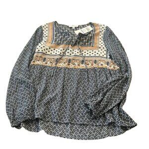 New Directions medium women’s spring blooms keyhole neck tie front blouse